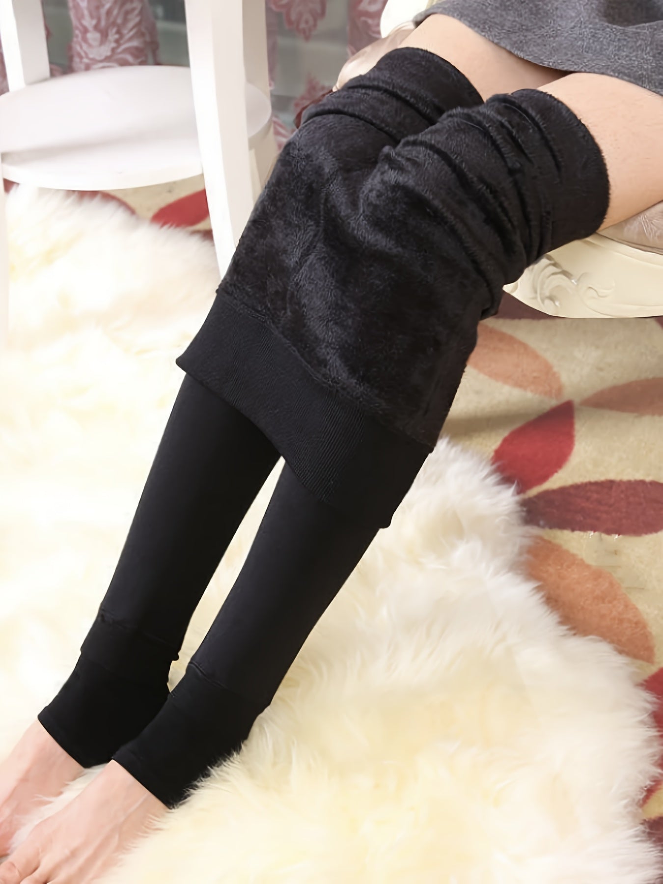 Cozy fleece-lined thermal leggings for women, perfect for cold weather, made of soft polyester/spandex blend; hand washable.