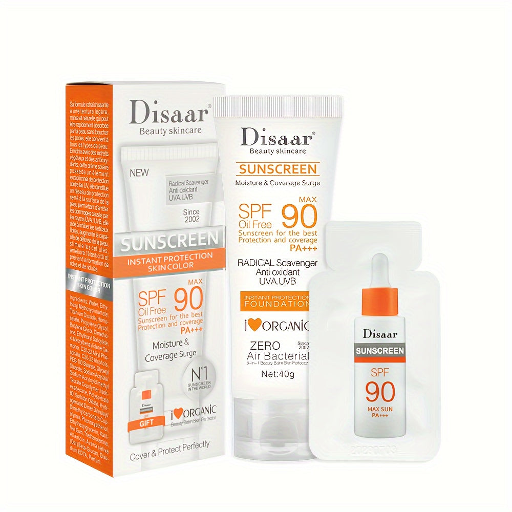 40g Sunscreen Cream with SPF 90, Long-Lasting Water-Resistant Formula, UVA/UVB Protection