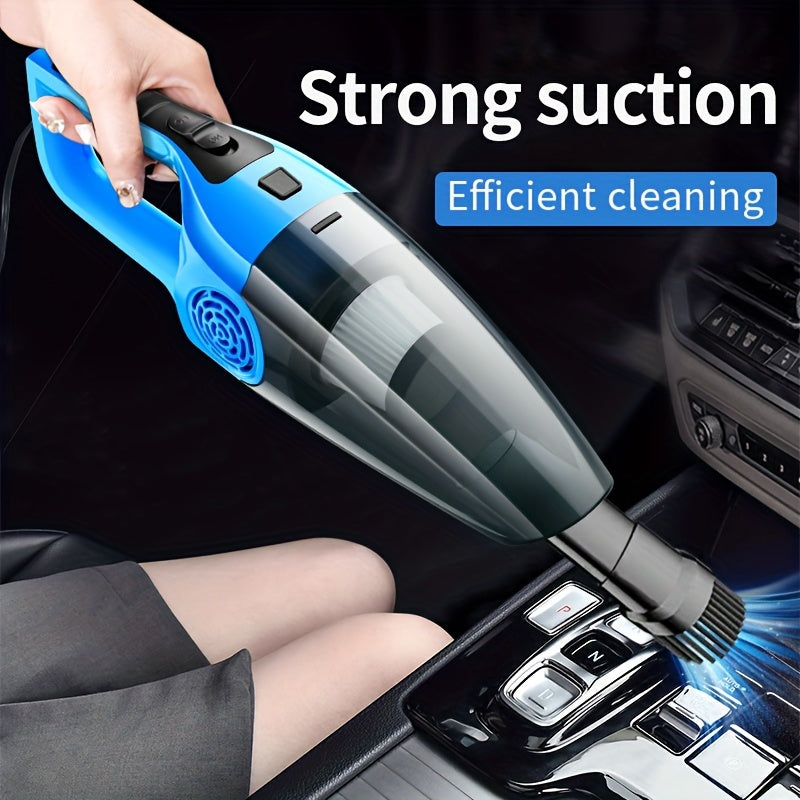 Powerful 12V car vacuum with strong suction for interior detailing, perfect for pet hair removal. Includes crevice tool kit, plugs into cigarette lighter with 3-5m cord. Great for cleaning