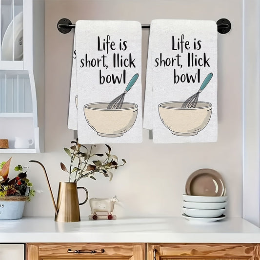 Set of 2 Kitchen Towels with 'Lick The Bowl' Print - Ultra Soft and Highly Absorbent Dish Hand Towels for Holiday Decor - Machine Washable - 16x24 Inch - Item Number 2KYSYS1225065