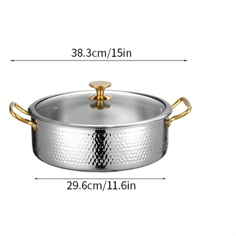 BAICHANG Stainless Steel Soup Pot with Lid - Durable Triple-Layer Construction, Elegant Design, Works on Induction & Gas Stoves, Ideal for Home and Professional Kitchens