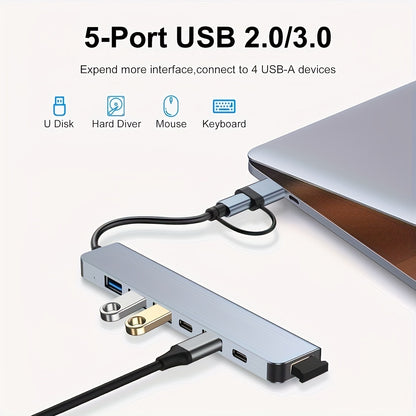 Multi-functional USB C hub with various ports for MacBook Pro/Air and USB C laptops.