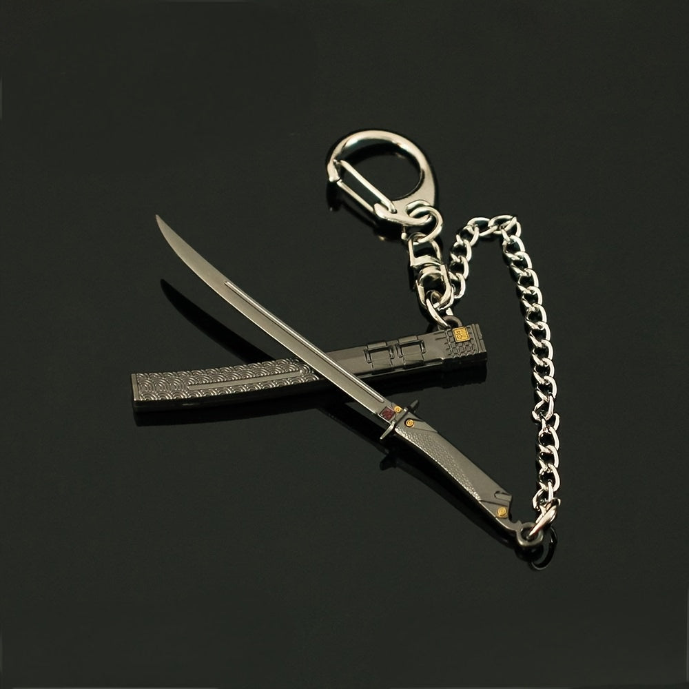 Keychain featuring a miniature weapon design, perfect for men's accessory. Ideal for gaming enthusiasts and fans, great gift for collectors.