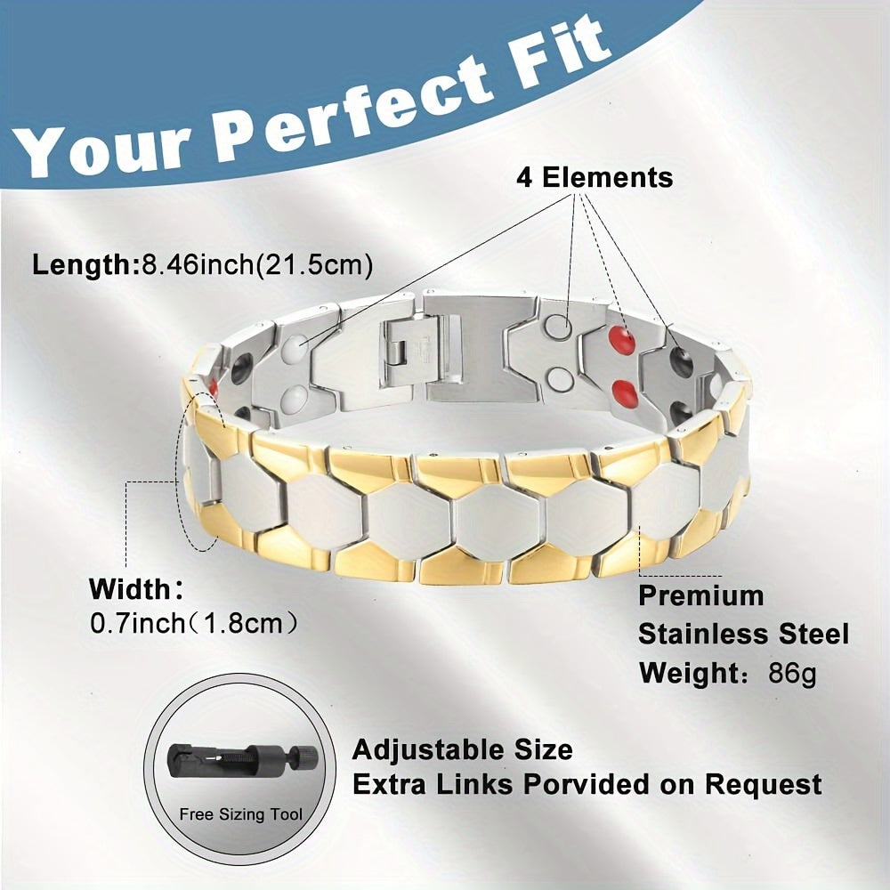 Men's titanium steel magnetic bracelets with double row of 4 element 3500 gauss strength magnets. Perfect Valentine's Day gift with free links removal tool included.