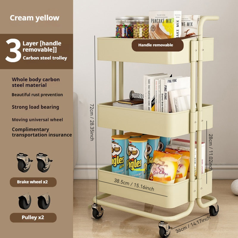 50pcs Hand Cart Storage Rack with Wheels - Multi-layered storage for kitchen, dormitories, and snacks.