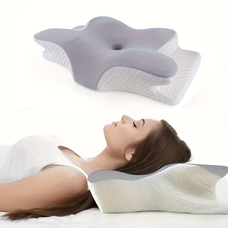 1pc Butterfly-Shaped Neck Pillow for Relaxing Sleep, Cooling Orthopedic Pillow, Hand Washable, Grey, Contoured Design for Neck Alignment & Pressure Relief.