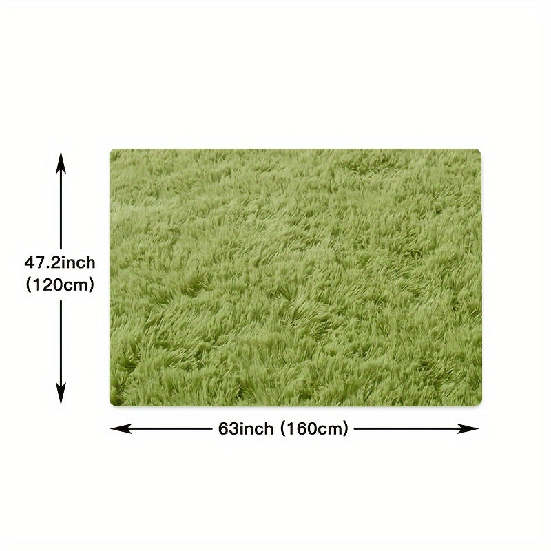 Soft green plush rectangular carpet with ultra-soft texture - plush, resistant to stains, and non-slip for bedroom, living room, and home decor purposes.