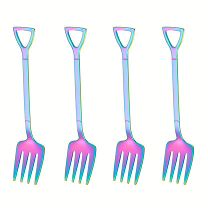 Set of 4 stainless steel fruit, cake, and dessert forks in creative shapes. Dishwasher safe. Perfect for home, restaurant, hotel, parties, gifts, coffee bars, Halloween, Day of the Dead, and Christmas.