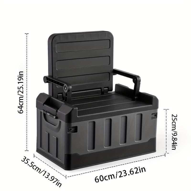 Foldable car storage box with large capacity for clothing, toys, and camping essentials, suitable for various vehicle models and outdoor use. Can also be used as a fishing box for car