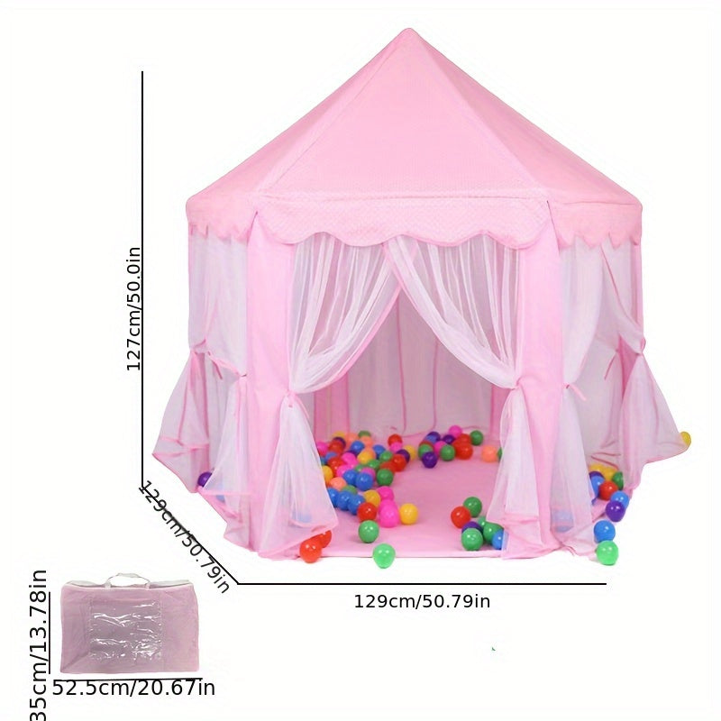 Pink Hexagonal Princess Castle Tent for indoor and outdoor play, perfect for imaginative playtime.