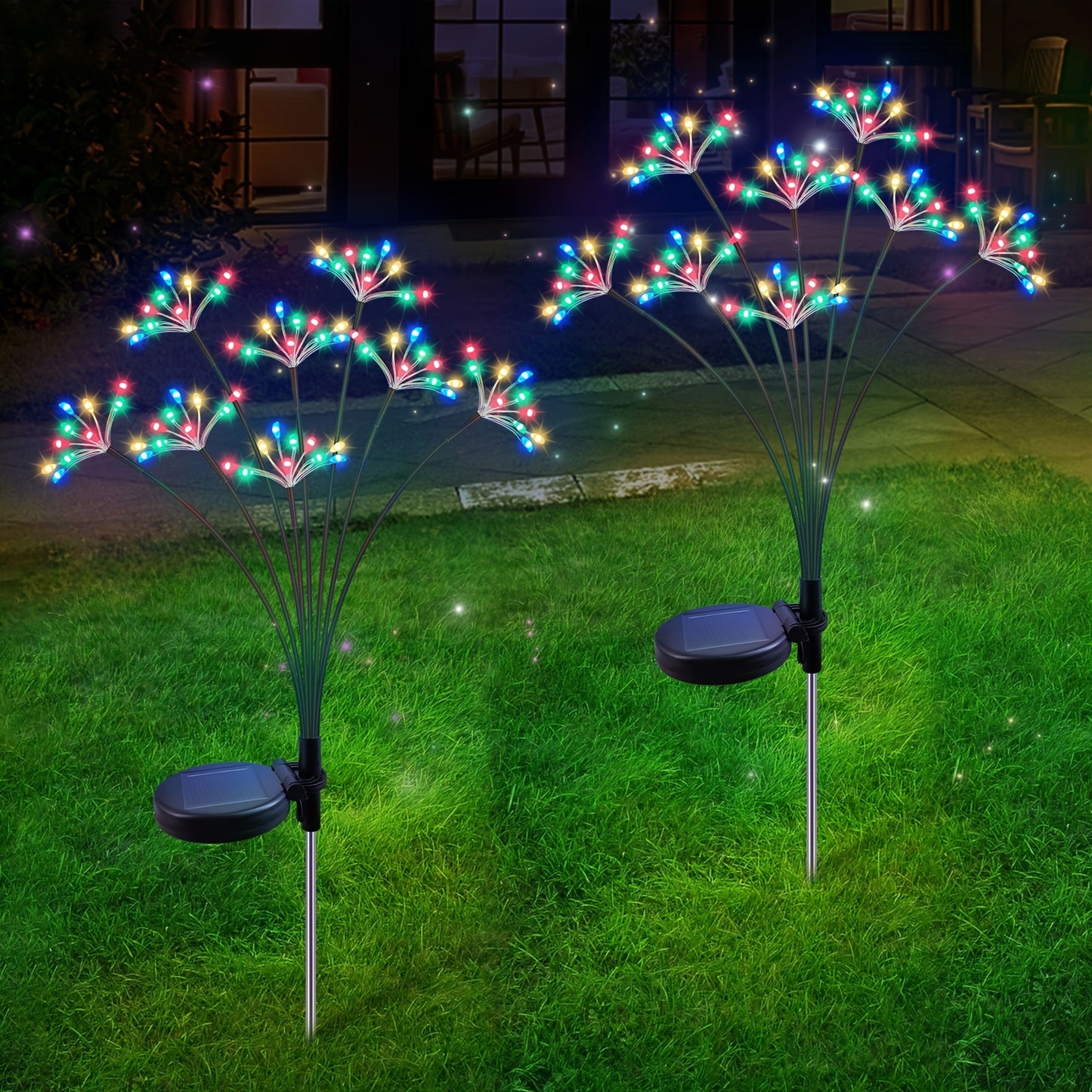 2-Pack YaaFen Solar Garden Lights with Starburst Fireworks Design, 160 LEDs, Energy-Efficient, Light Sensor Control, Polished Plastic Finish, Solar Powered with 600mAh Nickel Battery, for