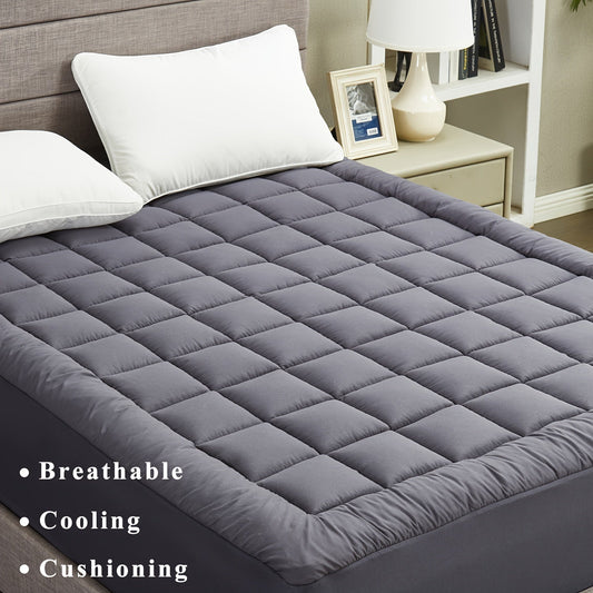 Experience the ultimate comfort with the ALLIFE Luxury Cooling Mattress Pad. This premium quilted topper features breathable and fluffy soft material with 5D spiral fiber fill for added support. The durable deep pocket design can accommodate mattresses