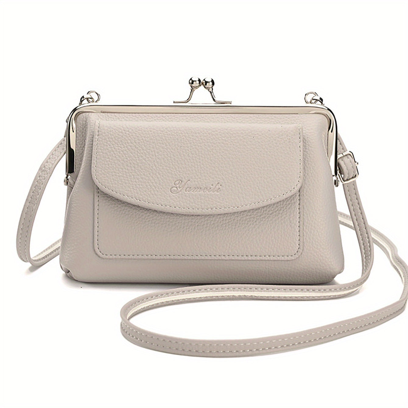 Chic beige crossbody bag for women with adjustable strap, flap closure, and large capacity. Ideal for both casual and evening wear.