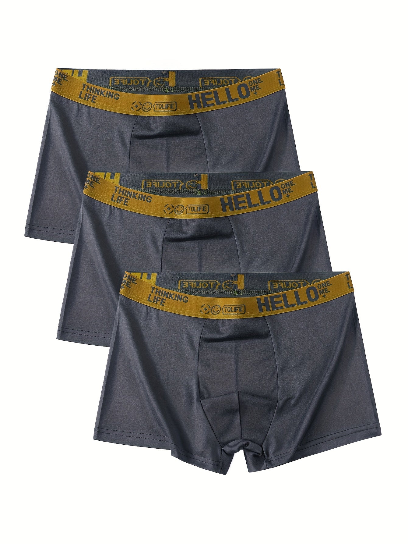 Men's 'HELLO' Boxer Briefs - Quick-drying, breathable, and comfortable sports trunks with high stretch, made from a solid color polyester and spandex blend.