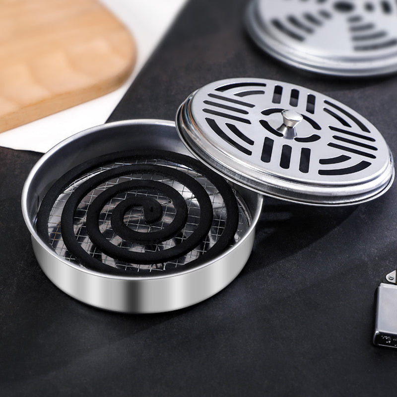 Stainless steel mosquito incense tray for home organization.