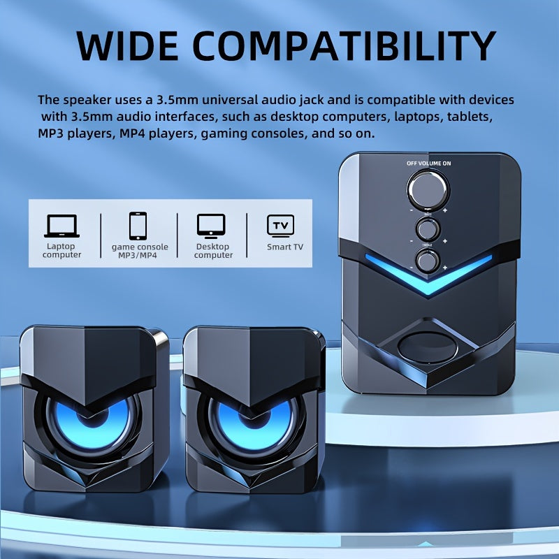 USB powered stereo speaker with LED ambient light for computers, laptops, tablets, and more.