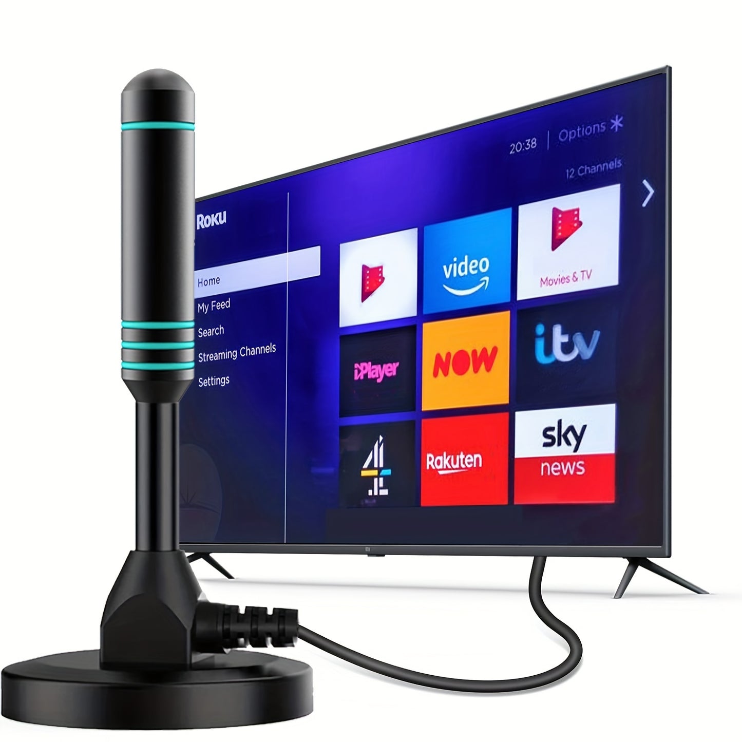 Rakuten's 2024 Model TV Antenna is a USB-powered indoor digital HD antenna for smart and older TVs, compatible with 4K and 1080p resolution, offering free local channels. It does not