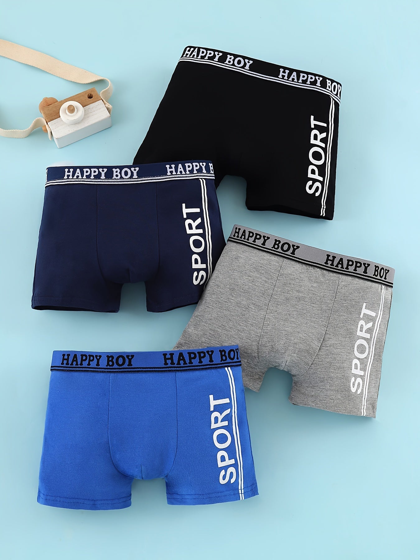 Boys' Sports Style Boxer Briefs - 4pcs, Soft Breathable Cotton, Elastic Waistband, Letter Print, Athletic Trunks.