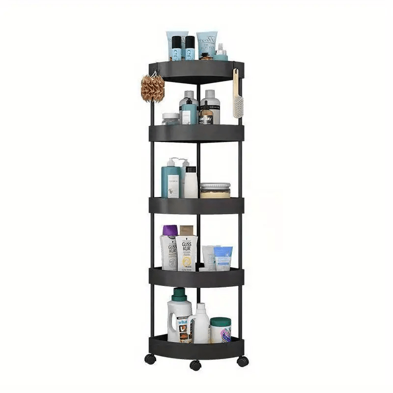 5-Tier corner bathroom shelf in plastic with ash finish and no golden pipes, a space-saving essential for your bathroom.