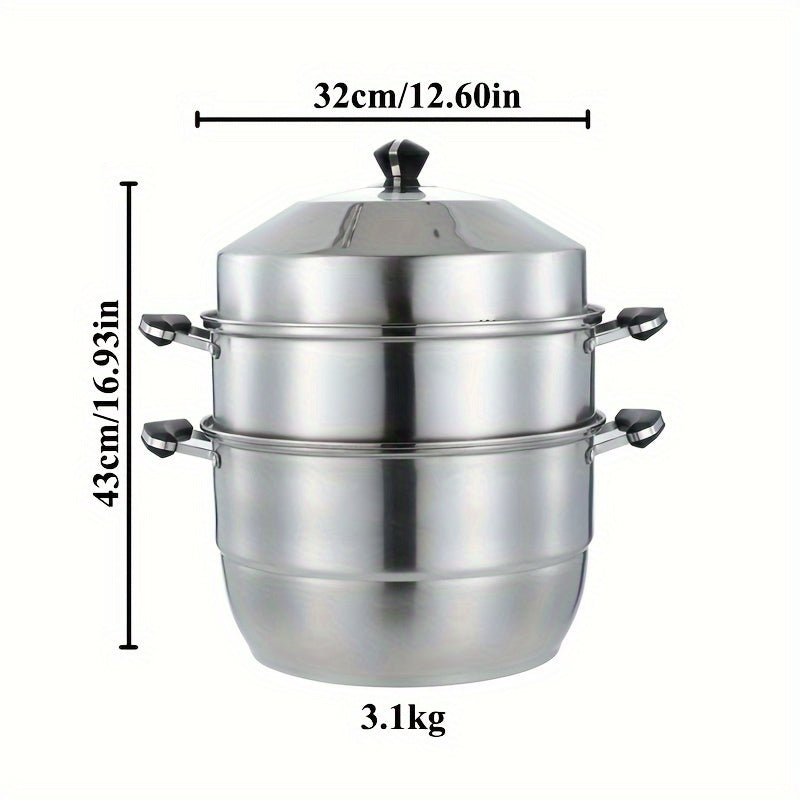 High-Quality Stainless Steel Multi-Layer Steamer Set with Lid, Large Capacity, Includes Steamer Inserts, Compatible with All Stovetops - Essential Kitchen Cooking & Steaming Tools