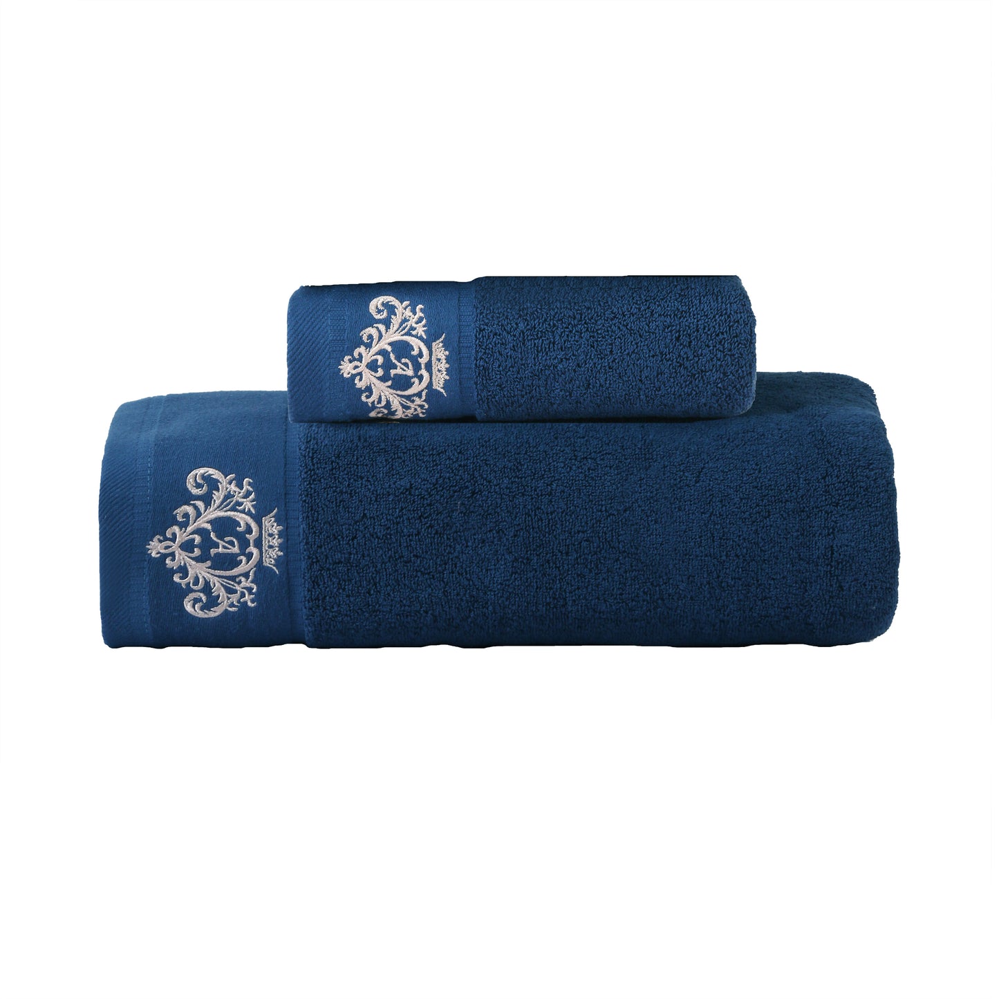 Crown Pattern Cotton Towel Set - Soft, Absorbent, Durable - Ideal for Family Use - Includes Hand and Bath Towels - 34.8x74.93cm and 70.1x139.7cm - Bathroom Accessories