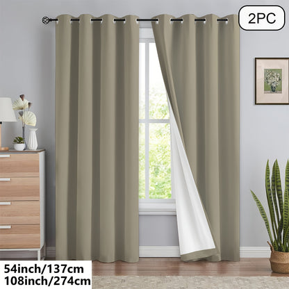 2 blackout curtains for home décor, 100% full blackout with white lining, 54x84 inches, off-white.