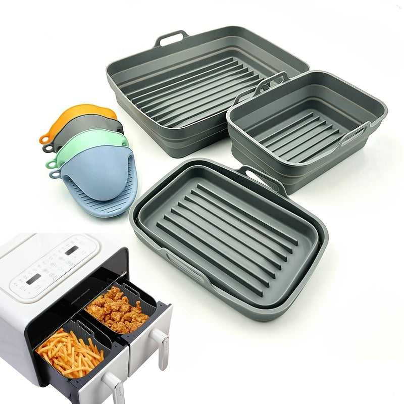 Set of 4 Silicone Air Fryer Accessories - Includes Collapsible Dual Basket Liners and Oven Mitts, Nonstick and Heat-Resistant, Fits Ninja, Tower, and Other Models