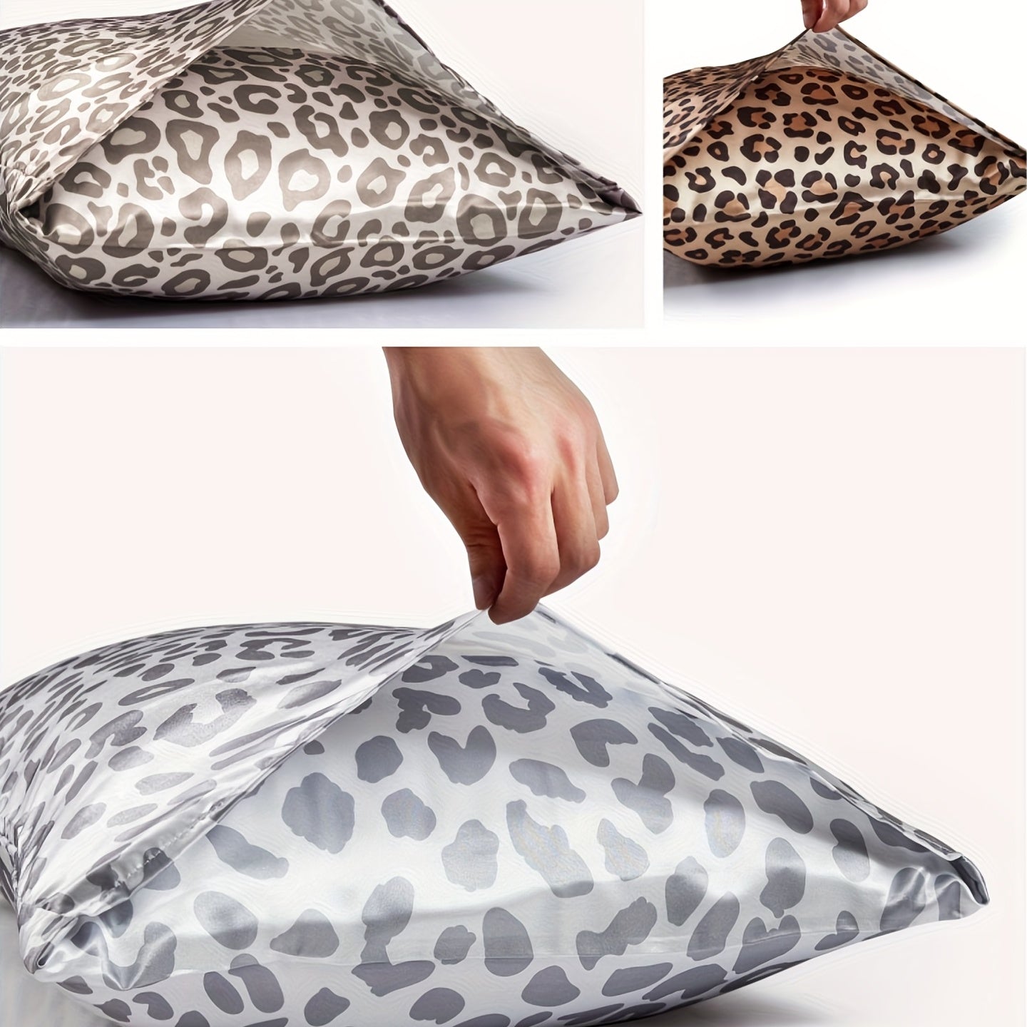 Two pieces of satin pillowcases with leopard print design