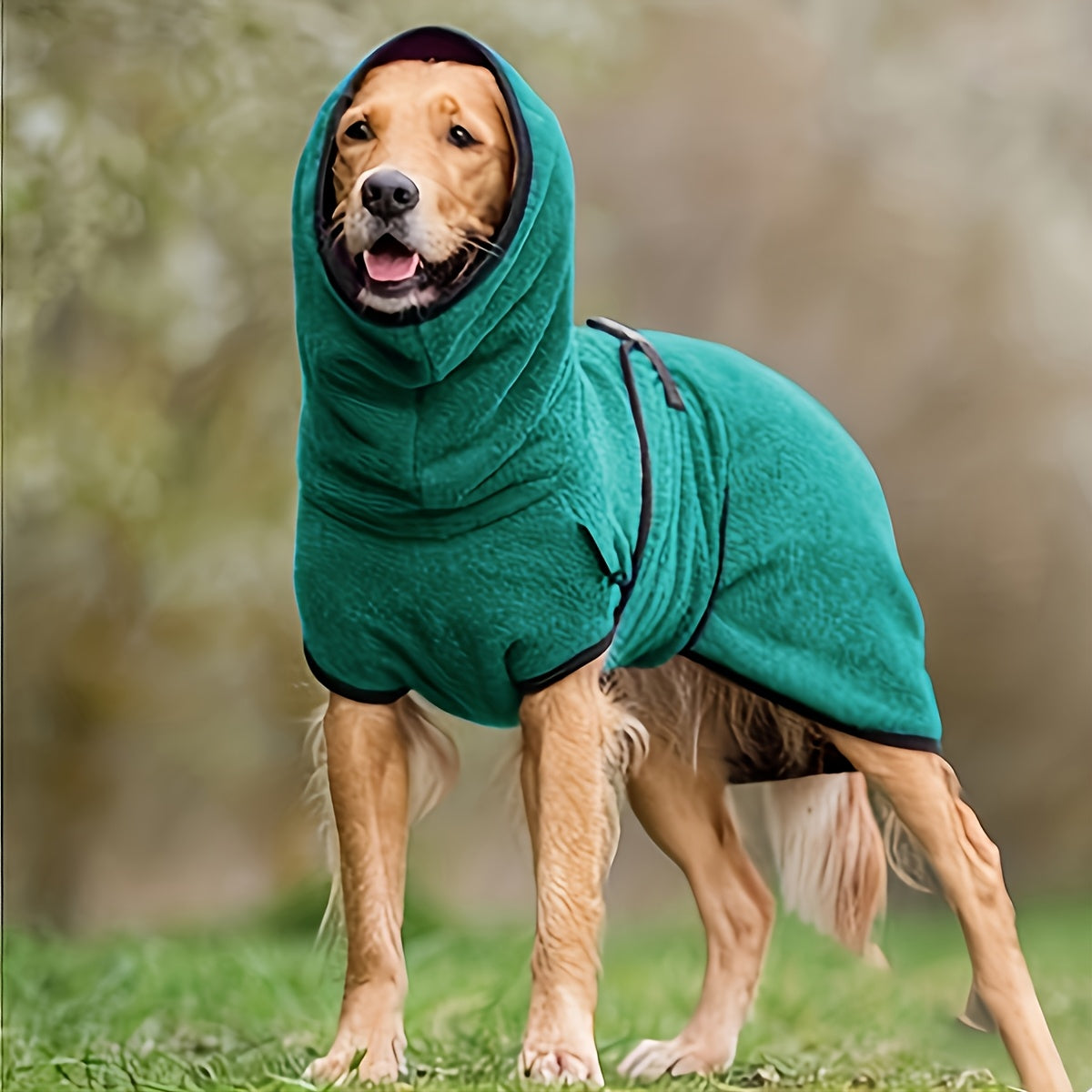 Warm fleece-lined dog hoodie for all breeds, ideal for colder seasons, hand wash only.