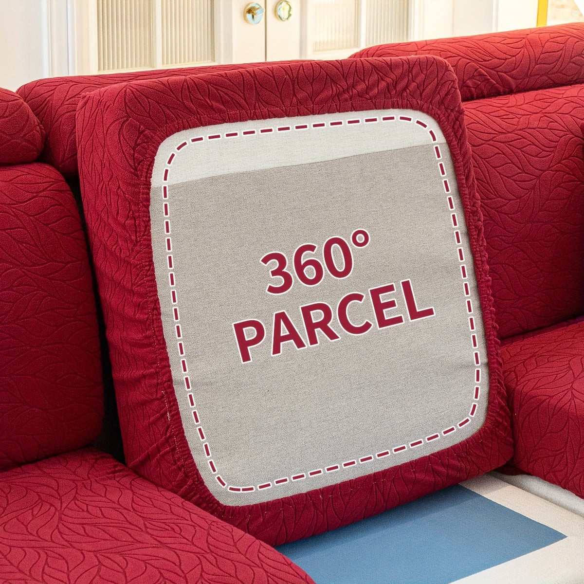 1-piece all-season red sofa cover is scratch-resistant and stain-proof, ideal for 1 to 4-seater sofas in the living room, bedroom, or office. Features a modern jacquard design, non-slip elastic, and is machine washable.