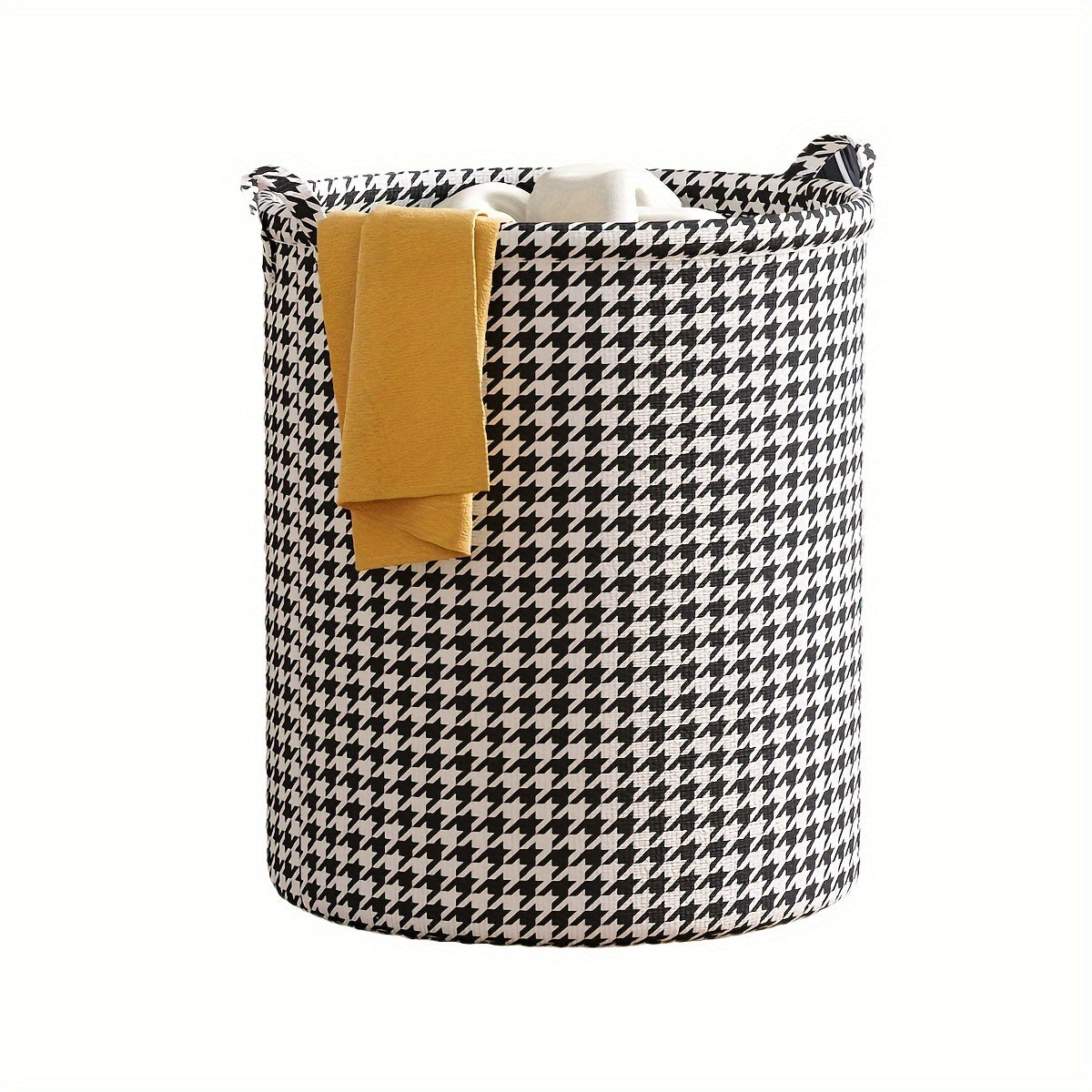 Versatile Storage Organizer: Classic Houndstooth Foldable Laundry Basket with Handles for Toys, Clothes, and Sundries - Durable Accessory for Any Room