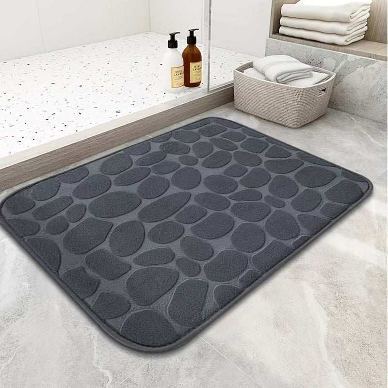 One piece of pebble pattern non-slip and absorbent polyester foot mat that can be hand washed. Ideal for use in the bathroom, bedroom, and kitchen to absorb water and reduce slipping. Great for keeping your bathroom floor safe and dry.