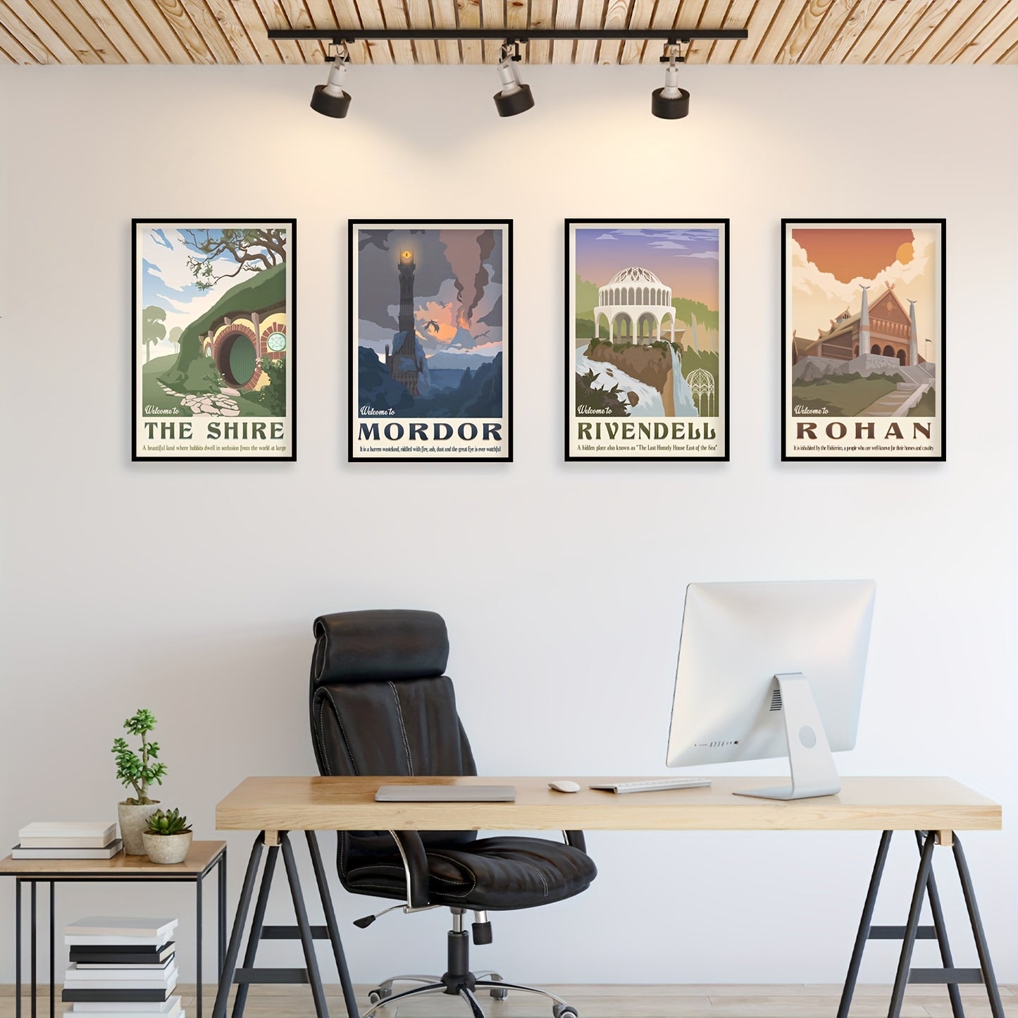 Set of 4 Middle Earth landscape canvas paintings, perfect for decorating any room without the need for frames