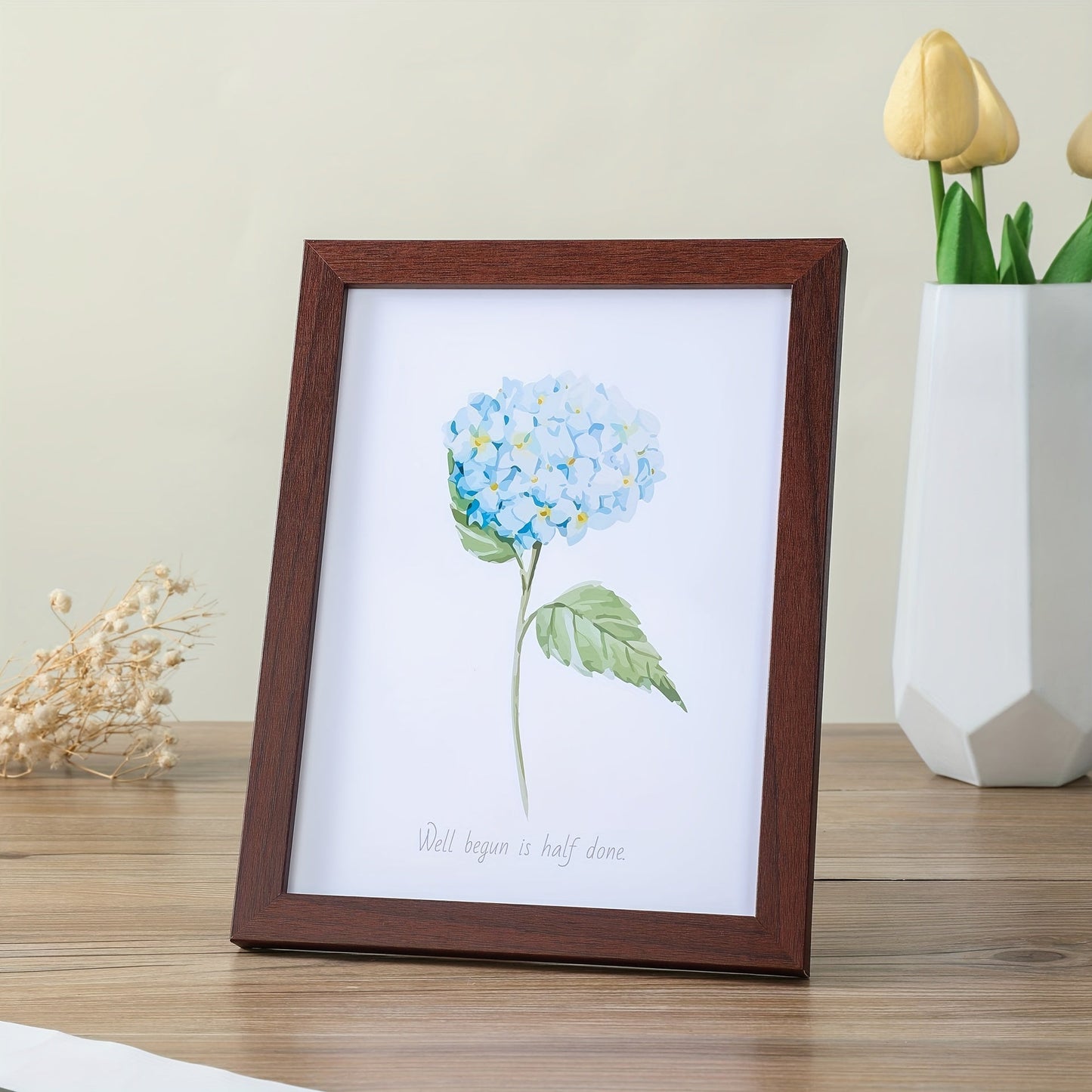 Wooden frame suitable for pictures ranging from 5 to 8 inches, designed for wall mounting. Perfect for studio photos.