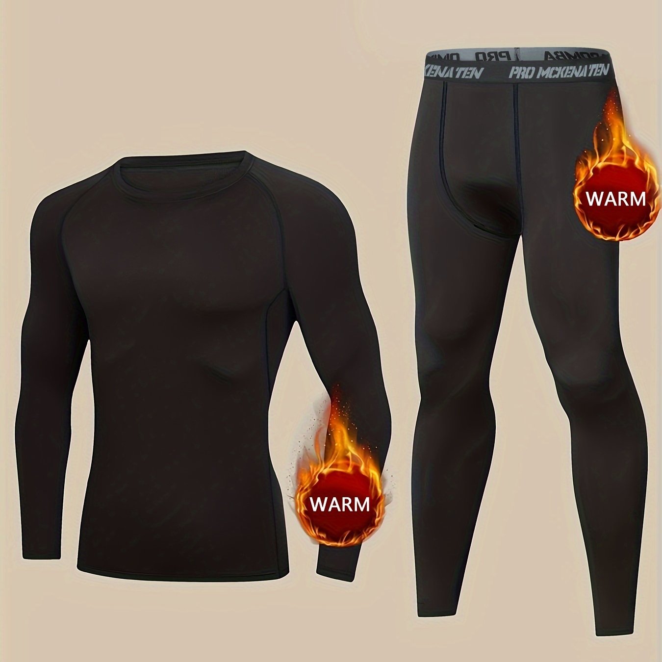 Men's Thermal Underwear Set for skiing in winter, with long sleeve top and bottom pants.