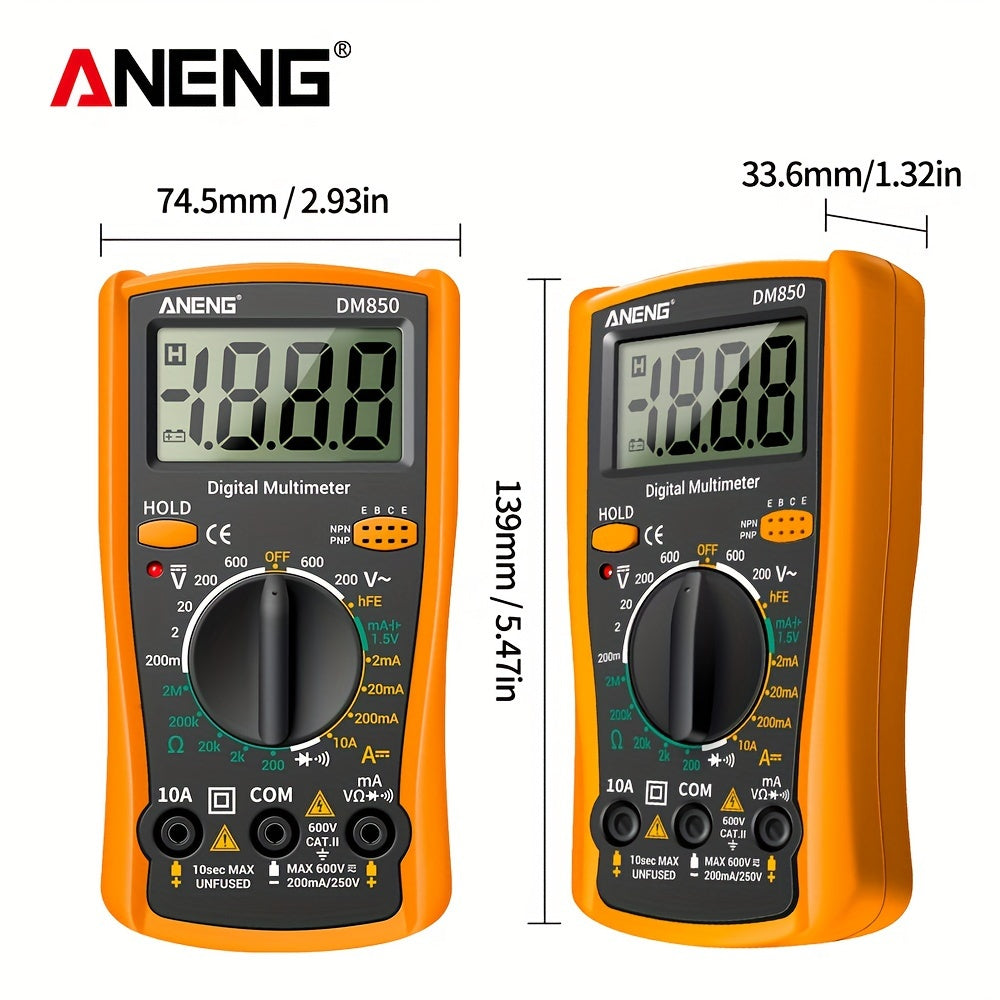 ANENG DM850 Digital Multimeter: Professional, Automatic, 1999 Counts, AC/DC Voltage Tester, Ohm Current Ammeter Detector.