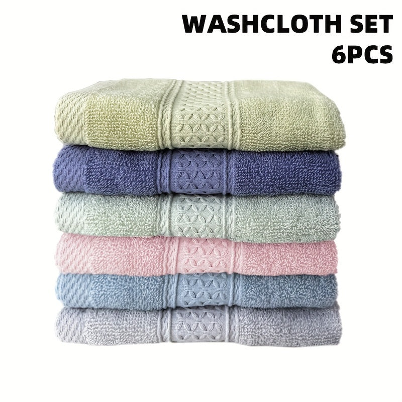 6 cotton wash cloths in 6 colors, 33.02*33.02cm, highly absorbent and suitable for bathroom use.