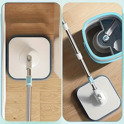 The Spin Mop and Bucket Kit includes a mop and bucket with wringer set that automatically separates dirty and clean water. It comes with 4 microfiber mop pads and is suitable for use on wooden floors, tile floors, marble, and windows.