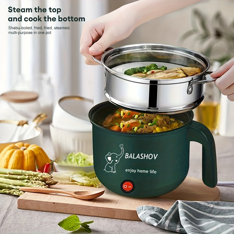 BALASHOV Electric Hot Pot, a portable fondue cooker with steamer, ideal for stir fry, stew, and steaming, suitable for Ramen, soup, and oatmeal.