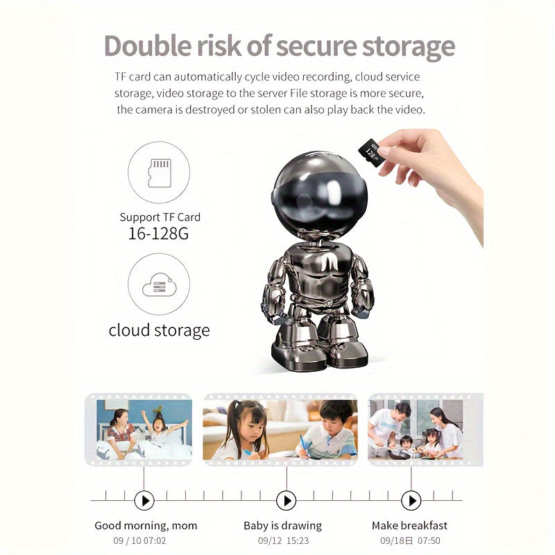 Get the Teruhal Robot WiFi IP Camera for indoor use. This dome camera features auto body tracking, night vision, and mobile remote control for added security in your home. Monitor your surroundings with this CCTV camera, powered by USB. TF card not