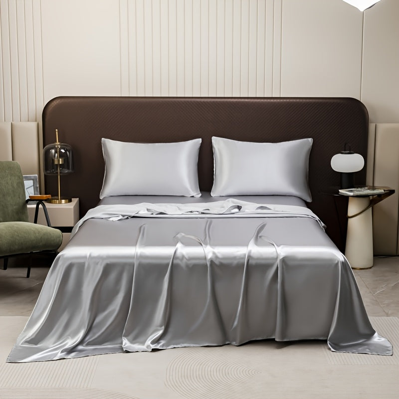 3-piece Super Soft Bed Sheet Set with Pillowcase, machine washable, breathable solid color bedding set includes 1 sheet and 2 pillowcases, suitable for all seasons.