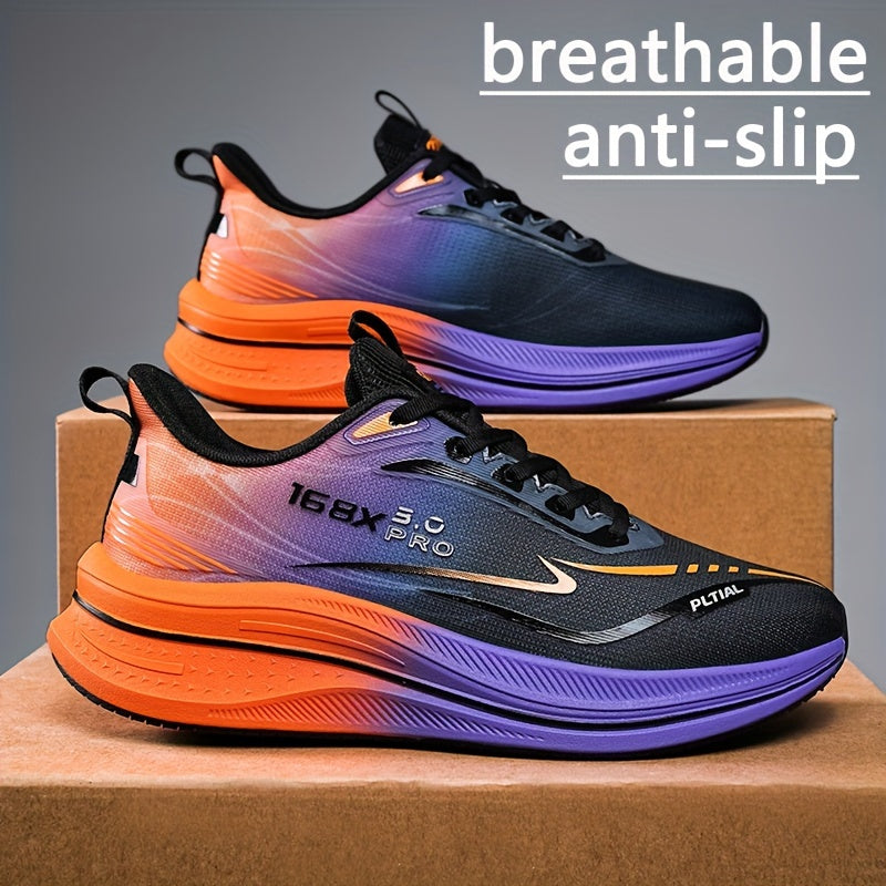 Men's trendy woven running shoes with breathable, non-slip, lace-up design for outdoor activities.