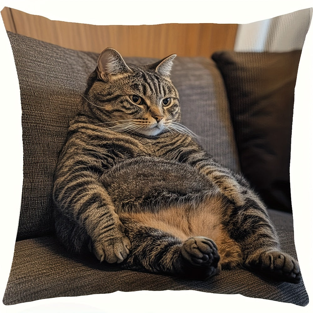 Get cozy with the 1pc Sofa Fat Cat Polyester Pillow Cover featuring an adorable design, soft and durable fabric. Enhance your holiday decor with this perfect addition for Halloween and Christmas sofas. (Pillow inserts not included) dq16- (272)