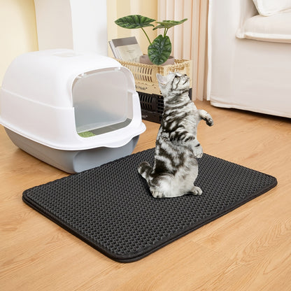 Honeycomb double layer cat litter mat traps and contains litter, washable and reusable for indoor cats