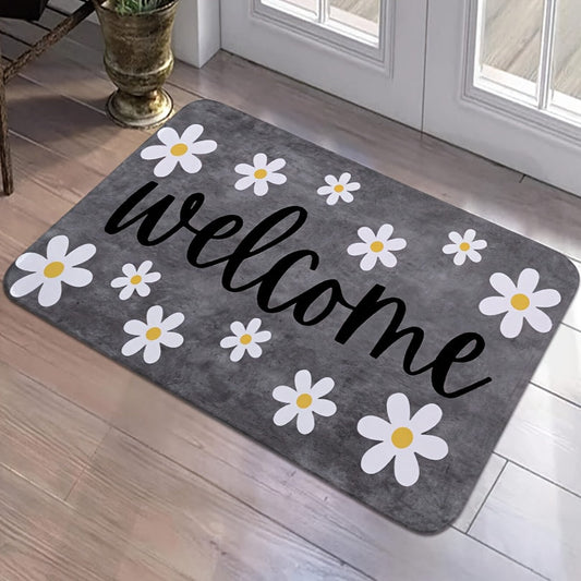 Luxurious Daisy Pattern Welcome Mat, Soft Rug for Bedroom and Living Room Decor, Perfect for Dorms, Non-Slip and Lightweight, Made of Polyester, Easy to Hand Wash, 1cm Thick rug