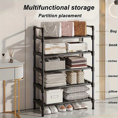 Sturdy and durable, this freestanding metal shoe rack features multiple layers for optimal storage. With zinc tubes and plastic caps, it is perfect for organizing shoes in any room of the house, including the bedroom, hallway, bathroom, or office. Ideal