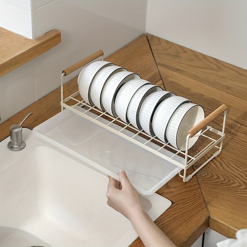 Metal Dish Rack that Saves Space - No drilling required, keeps dishes and utensils organized on the countertop, ideal for efficient kitchen storage.