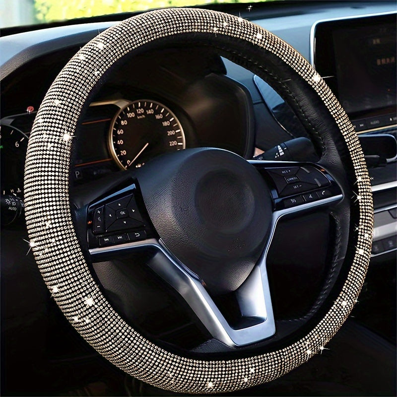 Bling car steering wheel cover made of stretchy spandex, fits most vehicles without inner ring.