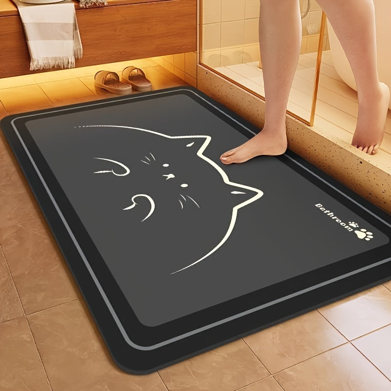 Soft and Absorbent Cute Cat Bath Mat - Fast Drying, Non-Slip and Perfect for Bathroom, Bedroom, Kitchen | Made from Machine Washable Polyester with Rubber Backing