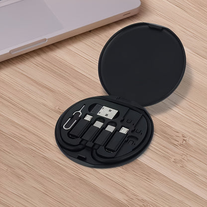 LYFNLOVE Multi-USB Charging Kit with converters, data transfer, card storage, phone holder integration, and sleek white oval design for tech enthusiasts.